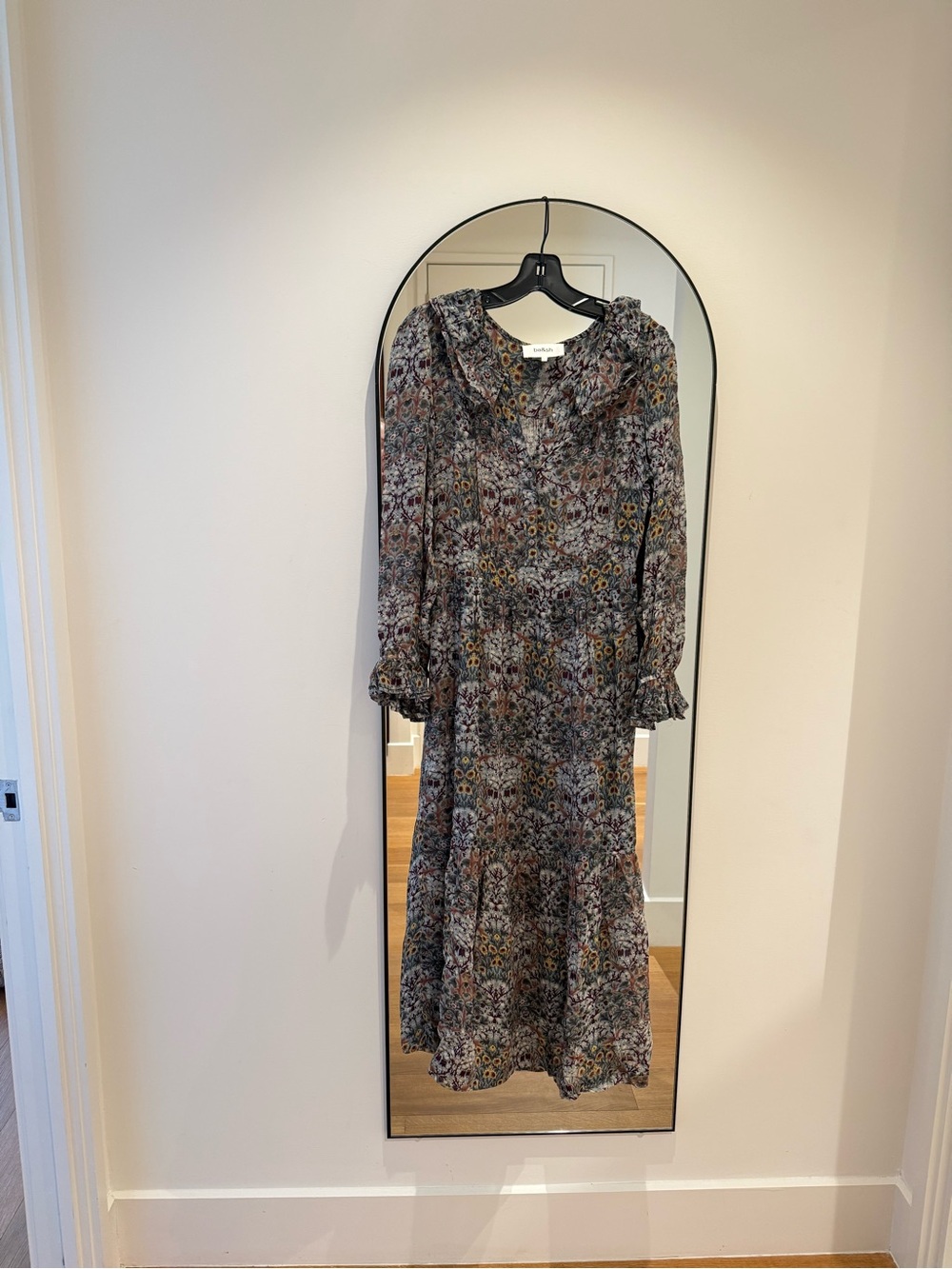 ba&sh Floral Long-Sleeve Tiered Midi Dress in Muted Multi